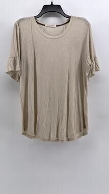 LEVEL EIGHT Women's Beige Crewneck Short Ruffle Sleeve Top SZ L/XL